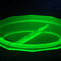 Lot 068 - Vintage Uranium Glass Divided Relish Dish with 10-Sided Rim, UV Reactive, 8-3/4" L