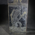 Lot 012 - Vintage Wood-Mounted Printing Block for Oversized Tarot Card Xiii "LA Mort" ("Death") with Skeleton and Scythe, Tarot De Marseille, 8-3/8" W x 16" H