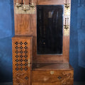 Lot 014 - Antique Arts and Crafts Quarter-Sawn Oak Hall Tree with Beveled Mirror, Brass Coat Hooks, Umbrella Cabinet, and Lift-Top Seat, 50-3/4" L x 20-1/2" W x 80-3/4" H