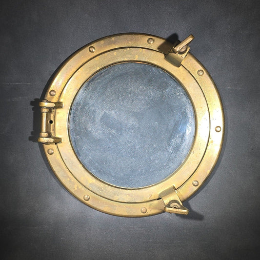 Vintage Brass Ship's Porthole with Hinged Glass Window and Dog Ear Fasteners