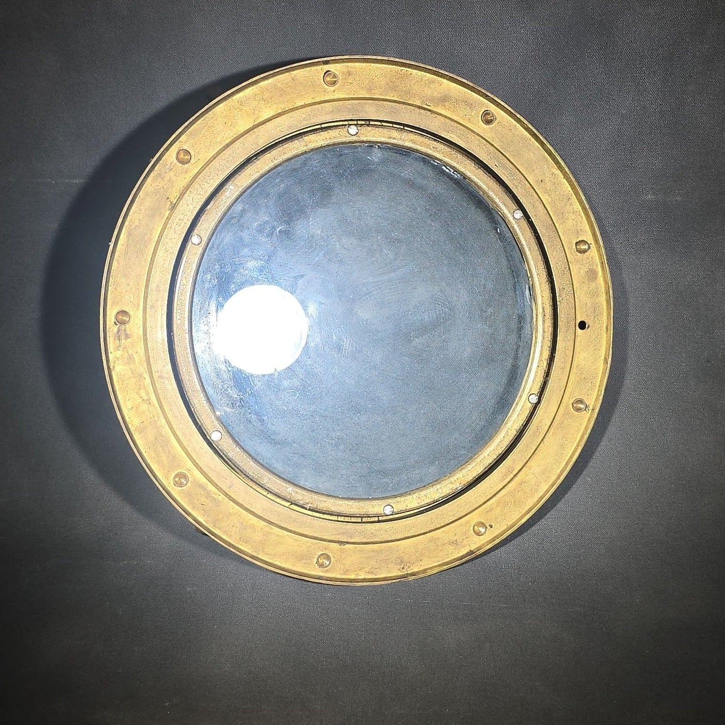 Vintage Brass Ship's Porthole with Hinged Glass Window and Dog Ear Fasteners