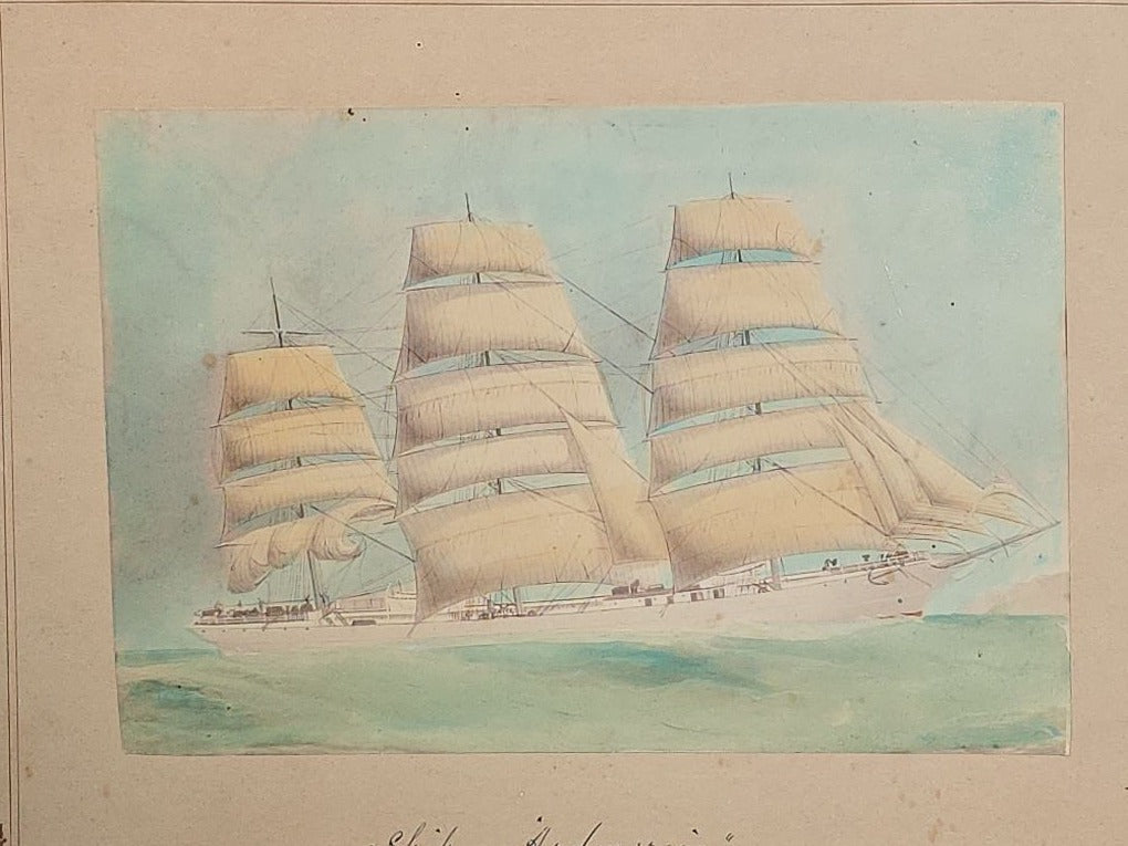 Antique Hand-Colored Board-Mounted Photograph of the Ship "Ardencraig," J.H. Trask Master, Off Sydney Heads, New South Wales, Australia, January 27, 1898