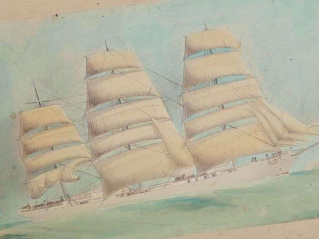Antique Hand-Colored Board-Mounted Photograph of the Ship "Ardencraig," J.H. Trask Master, Off Sydney Heads, New South Wales, Australia, January 27, 1898