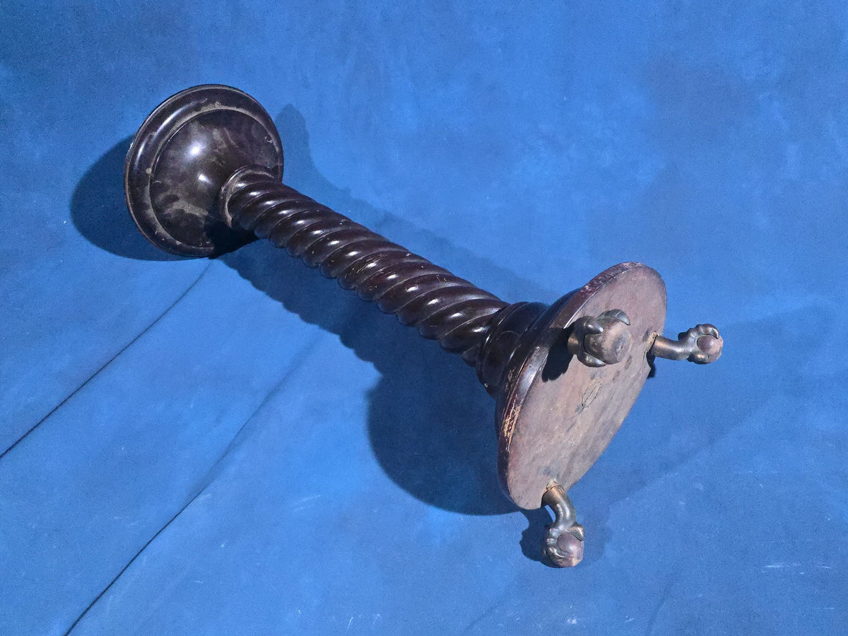 Antique Victorian Spiral-Turned Wooden Pedestal with Claw Feet