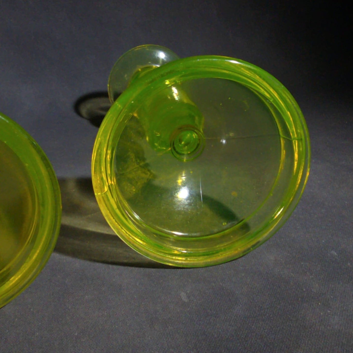 Pair of Antique Uranium Glass Candlesticks with Baluster Stems and Round Bases, UV Reactive