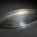 Lot 004 - Vintage Tiffany & Co. Sterling Silver Oval Gallery Tray, Engraved Old Deerfield Fabrics 25th Anniversary Presentation to C. Douglas Hardy, 1962, Made in Italy, 10" L, Total Weight 306 g