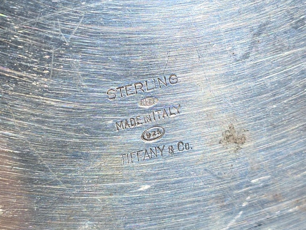 Vintage Tiffany & Co. Sterling Silver Oval Gallery Tray, Engraved Old Deerfield Fabrics 25th Anniversary Presentation to C. Douglas Hardy, 1962, Made in Italy