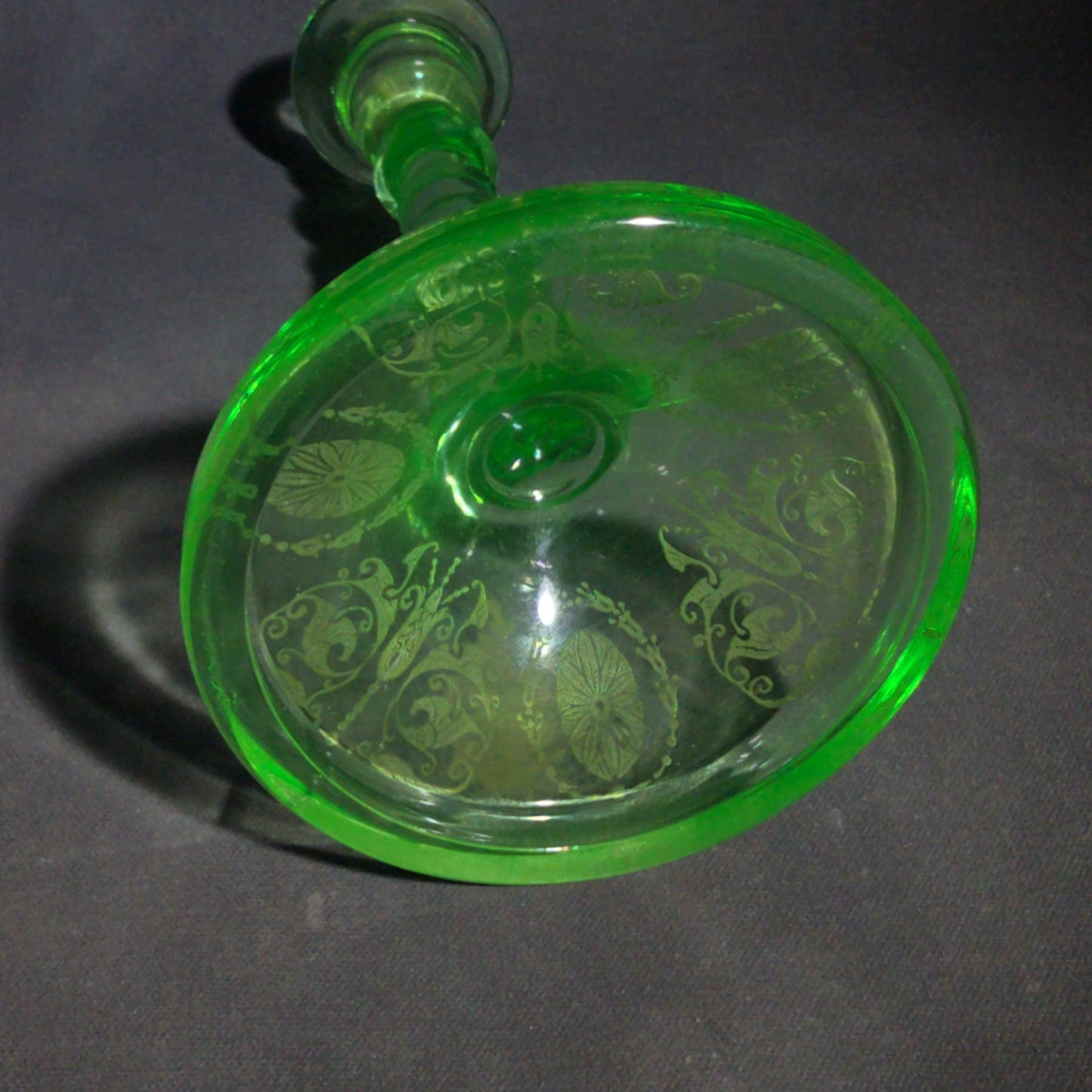 Pair of Vintage Mismatched Uranium Glass Candlesticks, UV Reactive