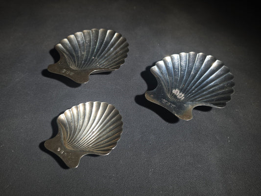 Trio of Vintage Tiffany & Co. Sterling Silver Scallop Shell Dishes, Monogrammed "S.D.H."