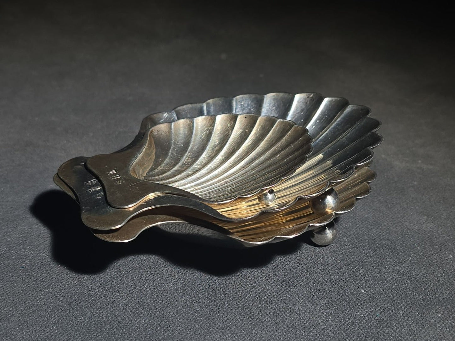 Trio of Vintage Tiffany & Co. Sterling Silver Scallop Shell Dishes, Monogrammed "S.D.H."