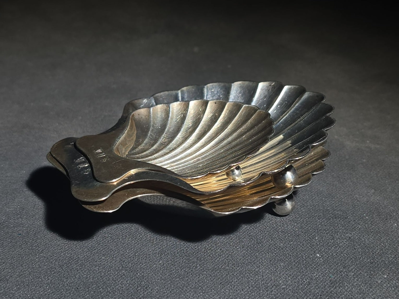 Trio of Vintage Tiffany & Co. Sterling Silver Scallop Shell Dishes, Monogrammed "S.D.H."