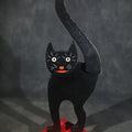 Lot 015 - Vintage Hand-Painted Wooden Folk Art Black Cat Smoking Stand with Arched Back and Raised Tail, Red and Black Stepped Base, 24" H