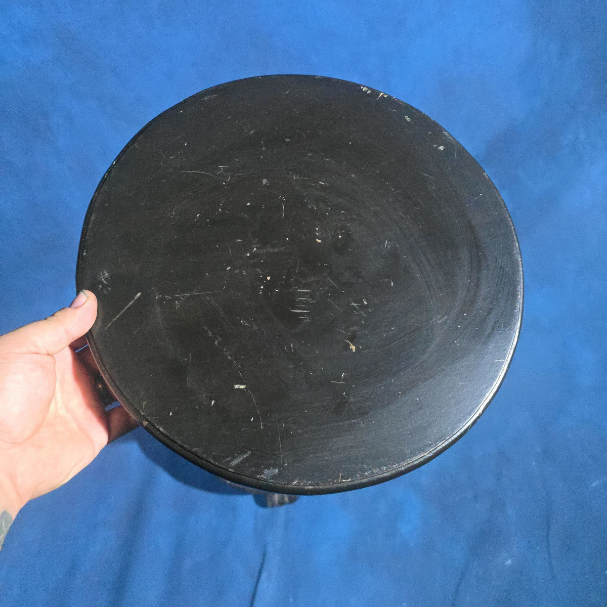 Antique Ebonized Pedestal with Fluted Column and Paw Feet