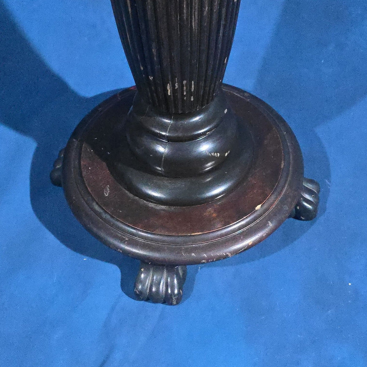 Antique Ebonized Pedestal with Fluted Column and Paw Feet
