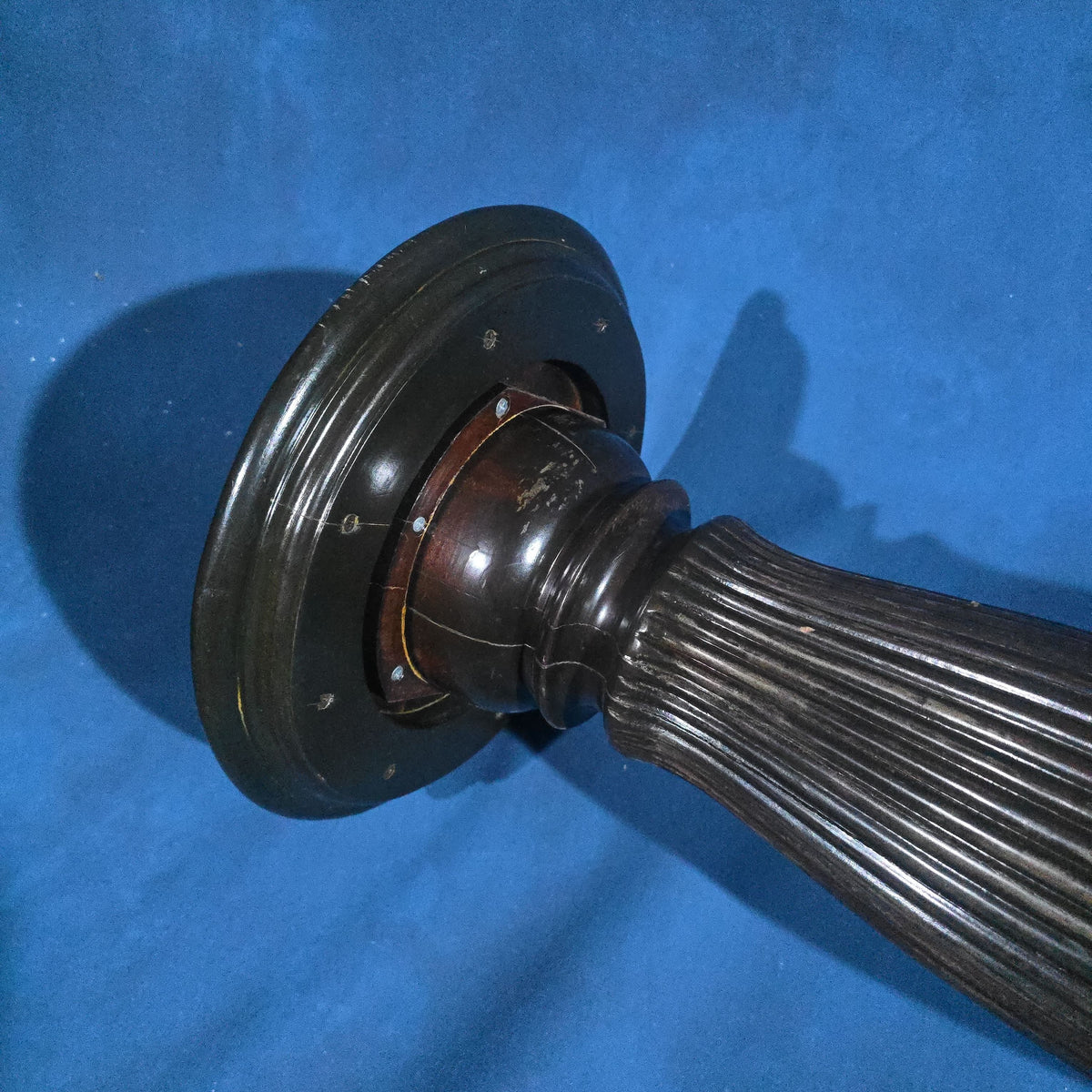 Antique Ebonized Pedestal with Fluted Column and Paw Feet