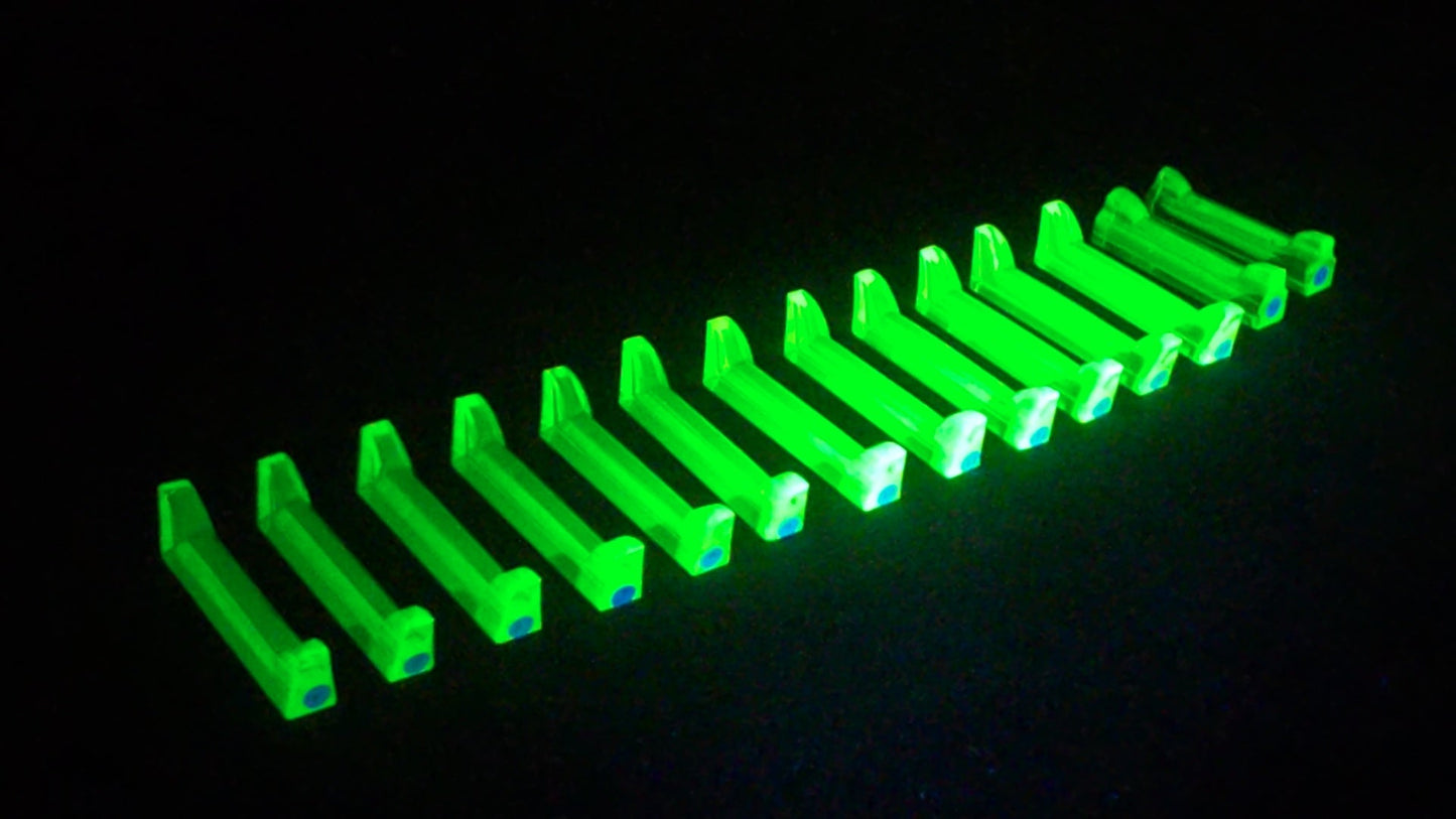 Grouping of 14 Antique Uranium Glass Knife Rests, UV Reactive, Numbered