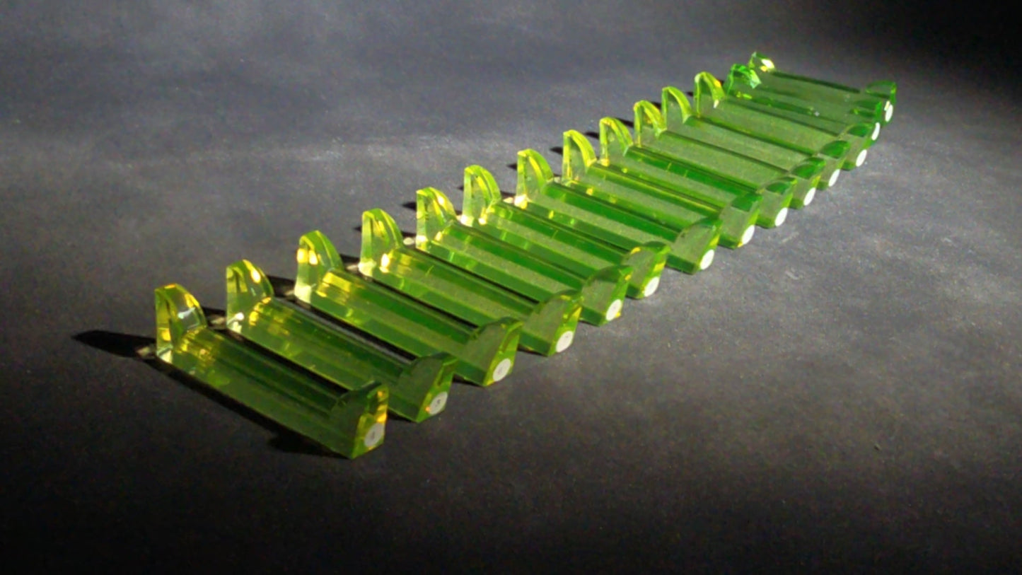 Grouping of 14 Antique Uranium Glass Knife Rests, UV Reactive, Numbered