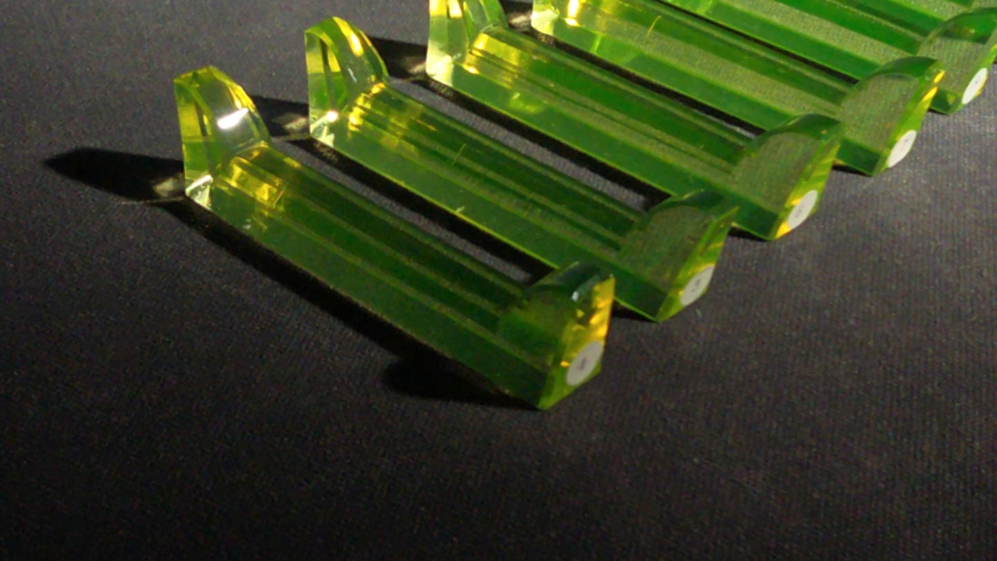Grouping of 14 Antique Uranium Glass Knife Rests, UV Reactive, Numbered