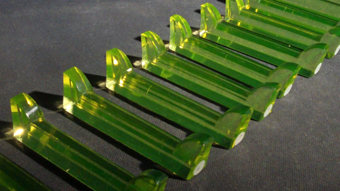 Grouping of 14 Antique Uranium Glass Knife Rests, UV Reactive, Numbered