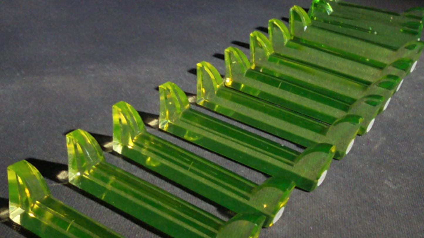 Grouping of 14 Antique Uranium Glass Knife Rests, UV Reactive, Numbered