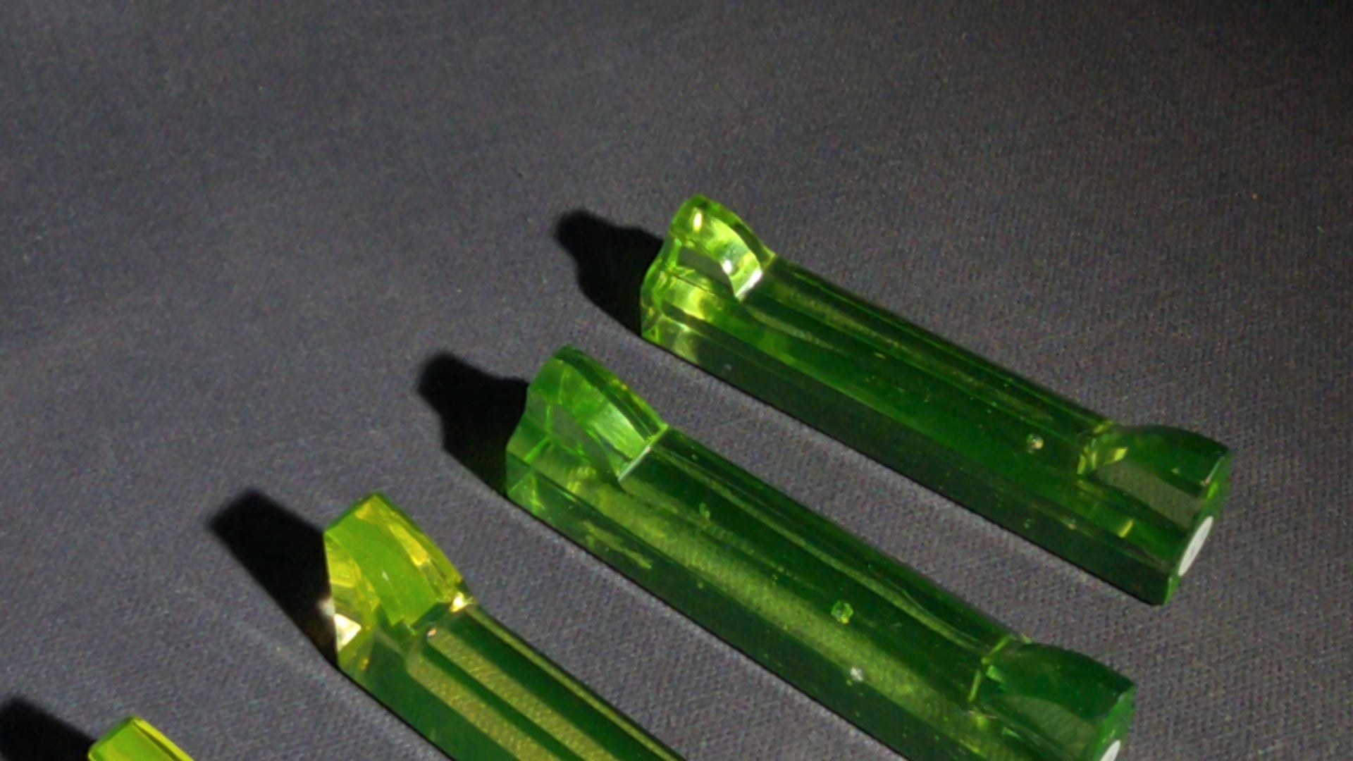 Grouping of 14 Antique Uranium Glass Knife Rests, UV Reactive, Numbered