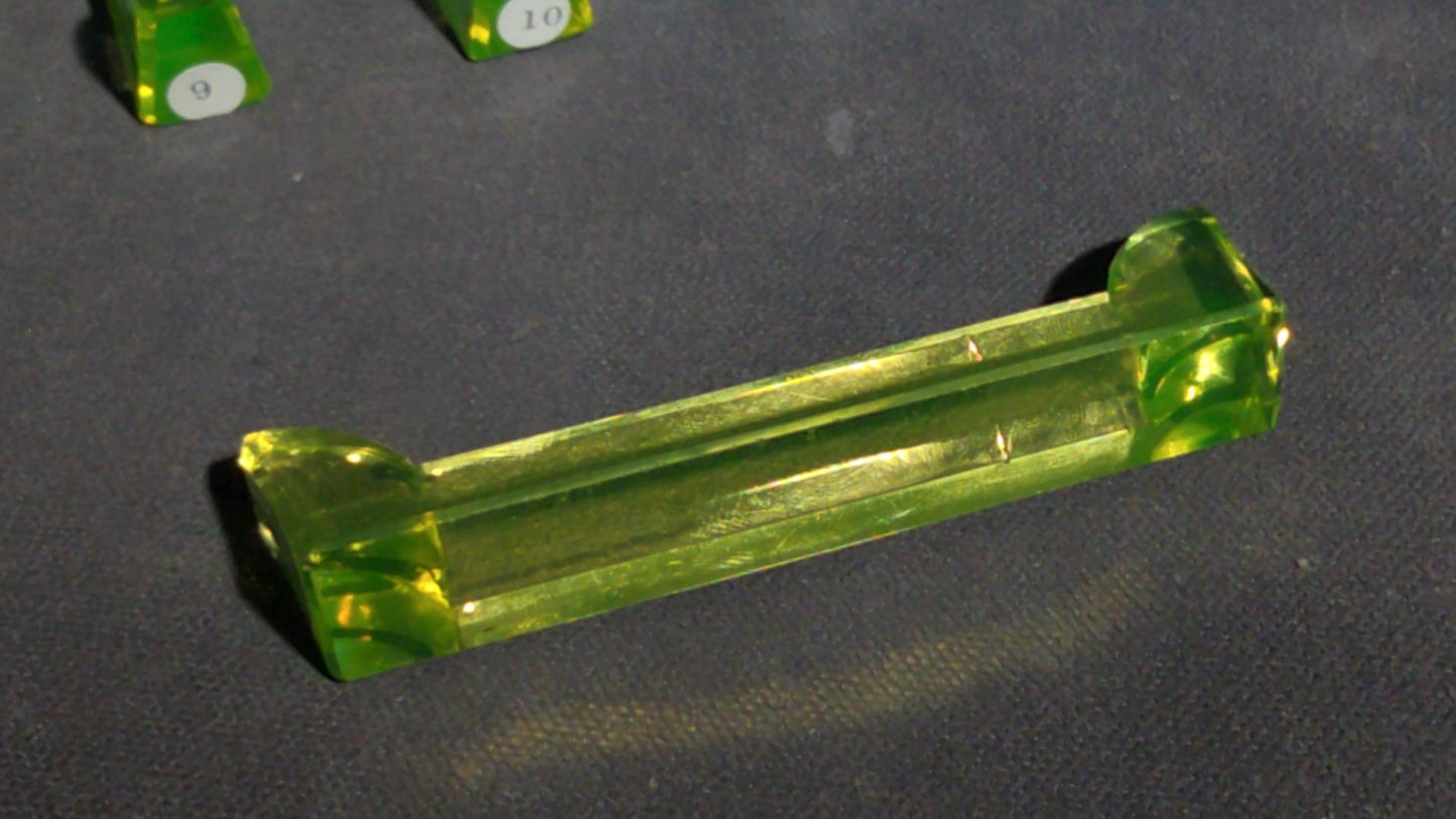 Grouping of 14 Antique Uranium Glass Knife Rests, UV Reactive, Numbered