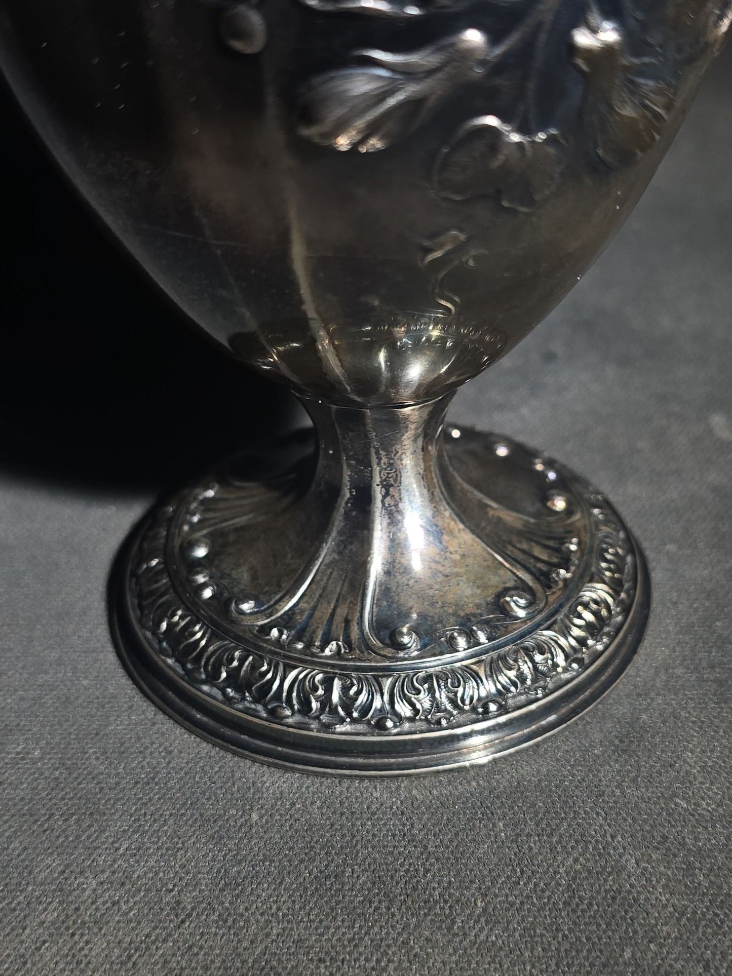 Antique Gorham Sterling Silver After-Dinner Coffee Pot with Repousse Floral Decoration, Engraved 1879 and 1904 Silver Anniversary Dates, Pattern 5665, 1-1/2 Pint