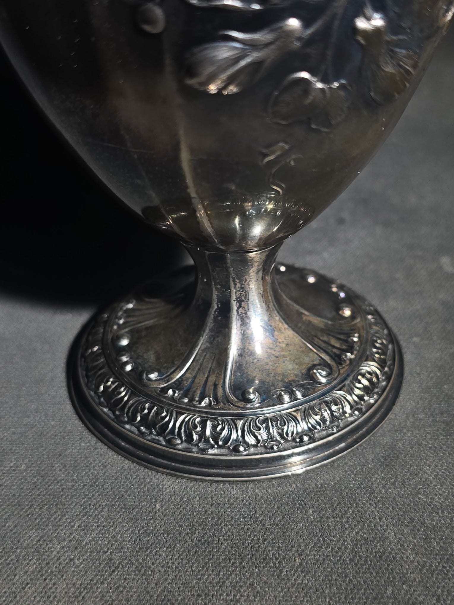 Antique Gorham Sterling Silver After-Dinner Coffee Pot with Repousse Floral Decoration, Engraved 1879 and 1904 Silver Anniversary Dates, Pattern 5665, 1-1/2 Pint