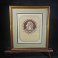 Lot 016 - Vintage Framed Metamorphic Print by M.M. Leaf, Grotesque Profile Bust Composed of a Nude Figure on Platter with Ornate Medallion Border, Red Dancer Silhouette on Verso, 14-3/8" W x 16-1/8" H