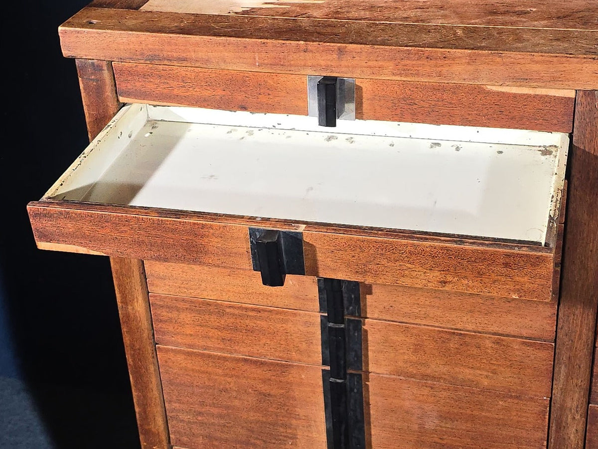 Antique Dental Cabinet with Multi-Drawer Base and Glass-Front Upper Cabinets, Manufactured by Weber