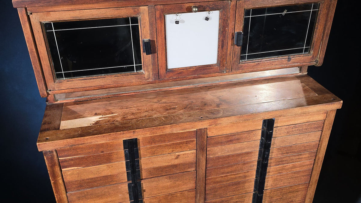 Antique Dental Cabinet with Multi-Drawer Base and Glass-Front Upper Cabinets, Manufactured by Weber