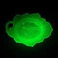 Lot 069 - Antique Pressed Uranium Glass Leaf-Form Handled Dish, UV-Reactive, Note Severely Cracked, Poor Condition, 11-3/4" L