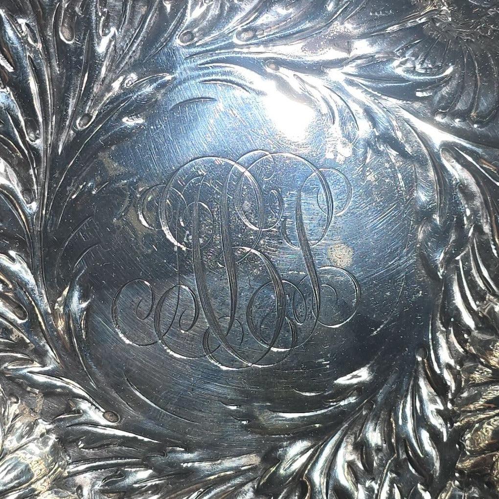 Antique Sterling Silver Repousse Chrysanthemum Bowl with Monogram, Pattern 5919