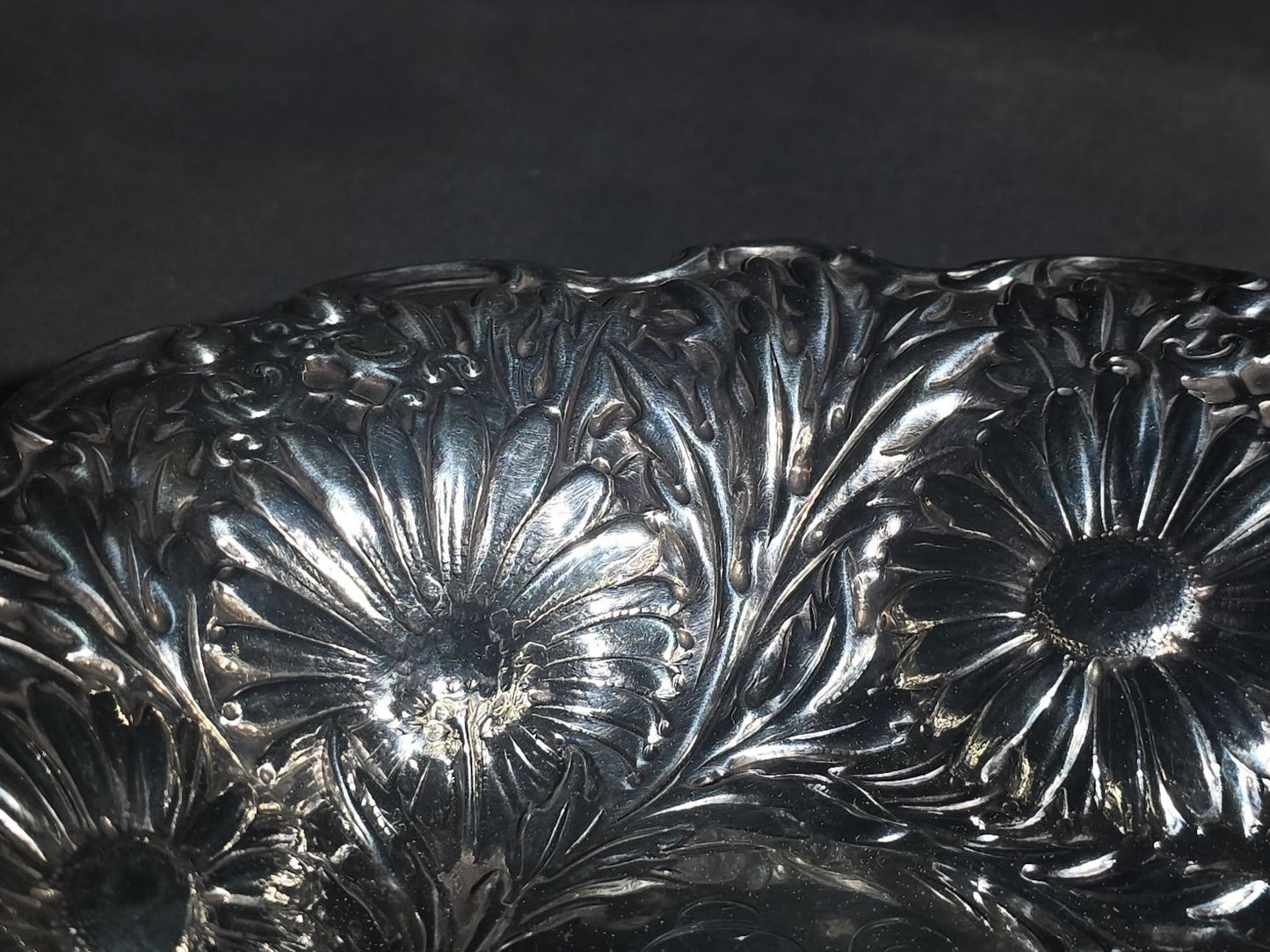 Antique Sterling Silver Repousse Chrysanthemum Bowl with Monogram, Pattern 5919