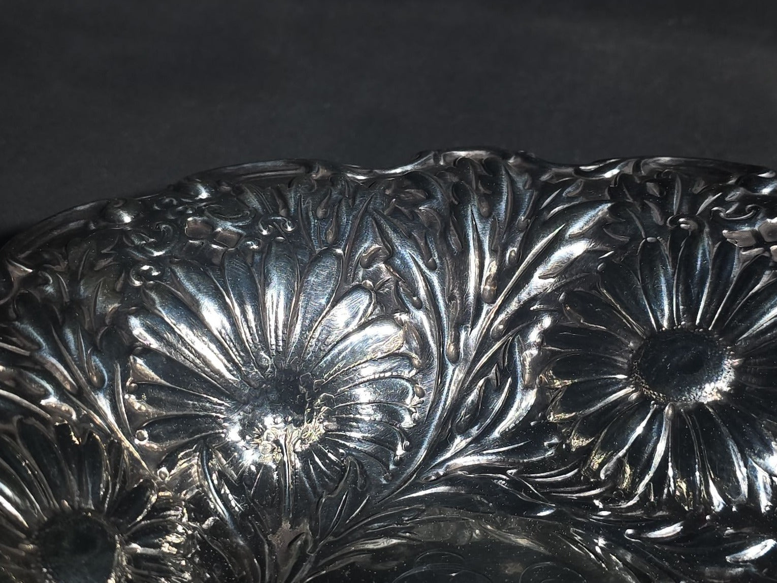 Antique Sterling Silver Repousse Chrysanthemum Bowl with Monogram, Pattern 5919