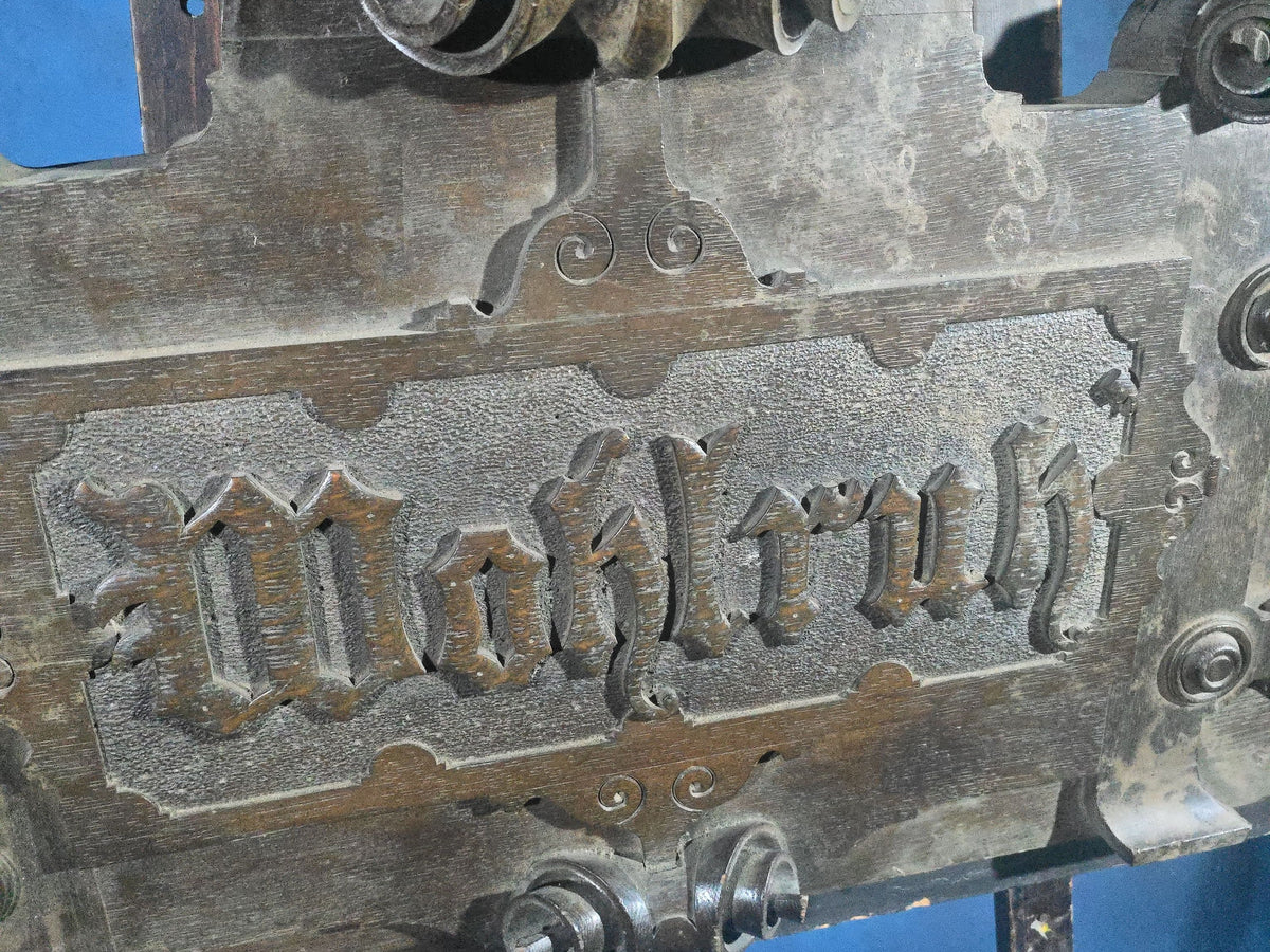 Antique Carved Wood Architectural Pediment with German Fraktur Inscription "Wohlruh" ("Peaceful Rest")