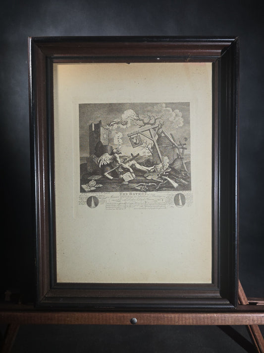 Antique Framed Engraving Print, "The Bathos, or Manner of Sinking, in Sublime Paintings," by William Hogarth (English, 1697-1764), Allegorical Scene of Father Time Expiring, Published 1764