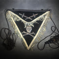 Lot 005 - Antique Masonic Knights Templar Black Velvet Apron with Skull and Crossbones and Crossed Swords Emblems, Named to H.F. Salmonde, Manufactured by Ames Sword Co., Chicopee, Massachusetts