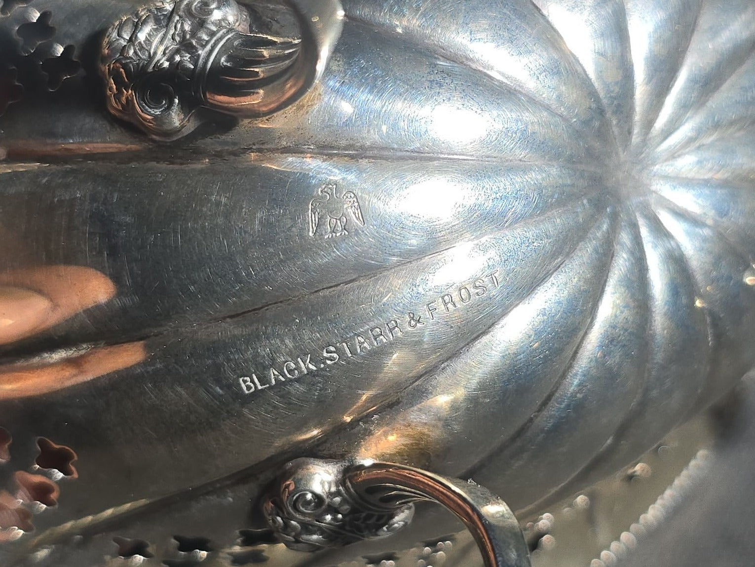 Pair of Antique Sterling Silver Pierced Footed Bowls with Beaded Rims and Paw Feet, Black, Starr & Frost, New York, Pattern 4884