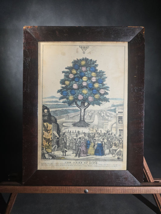 Antique Framed Hand-Colored Lithograph Print, "The Tree of Life," Religious Allegory with New Jerusalem and Figures of Sin and Salvation, Lithographed and Published by J. Baillie, New York, 1846
