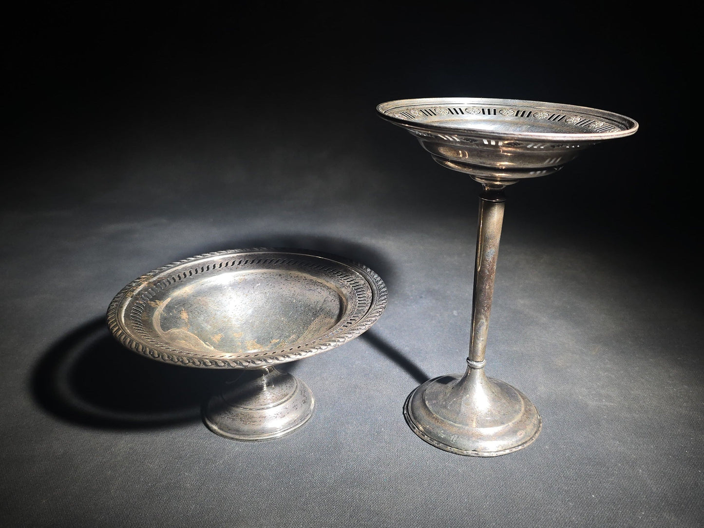 Pair of Vintage Weighted Sterling Silver Pedestal Compotes with Monograms
