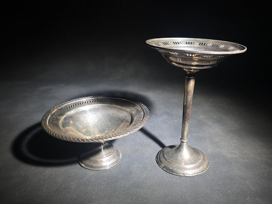 Pair of Vintage Weighted Sterling Silver Pedestal Compotes with Monograms