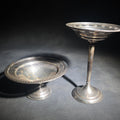 Lot 010 - Pair of Vintage Weighted Sterling Silver Pedestal Compotes with Monograms, Total Weight 374 g