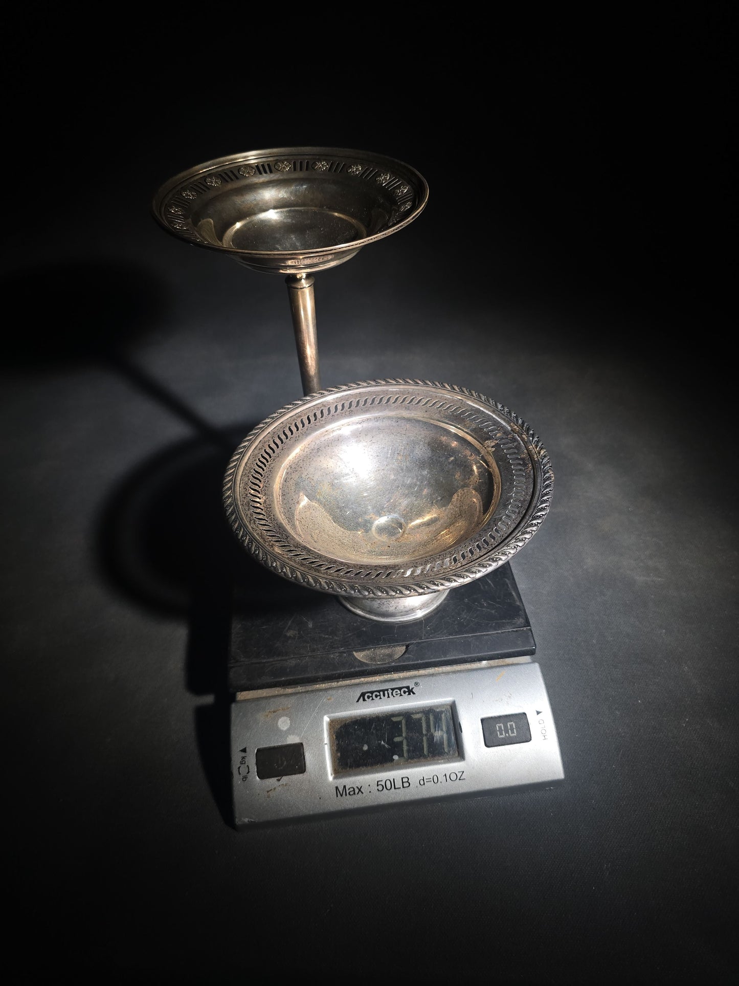 Pair of Vintage Weighted Sterling Silver Pedestal Compotes with Monograms