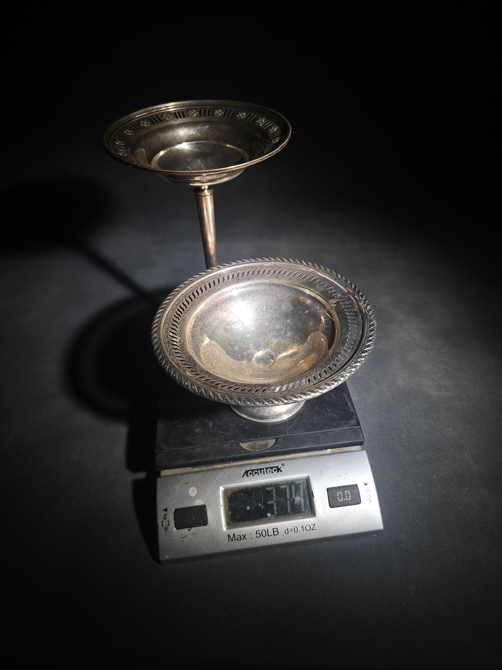 Pair of Vintage Weighted Sterling Silver Pedestal Compotes with Monograms