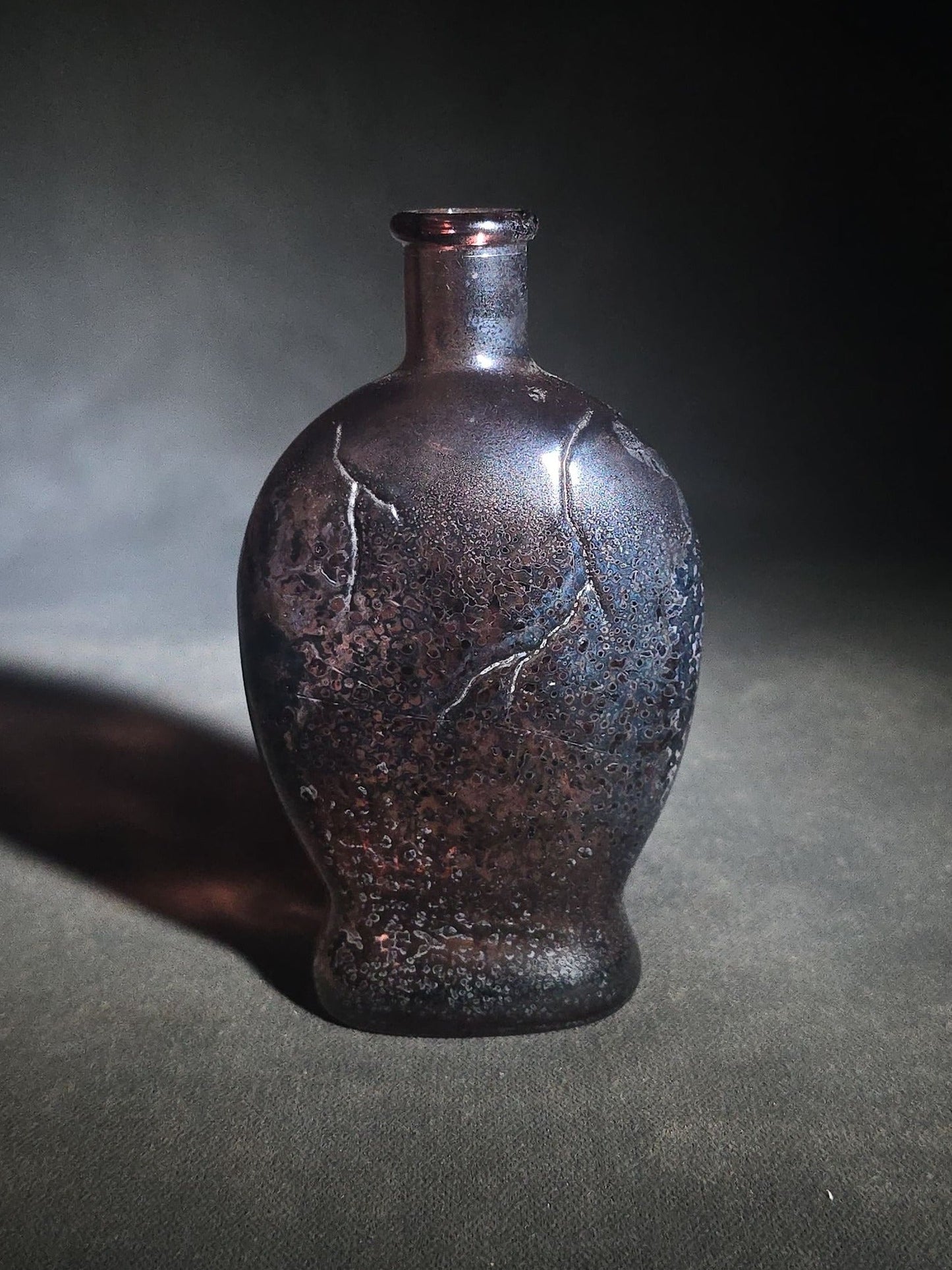 Vintage Fantasy Figural Skull Purple Glass Bottle, Manufactured by Wheaton, Millville, New Jersey