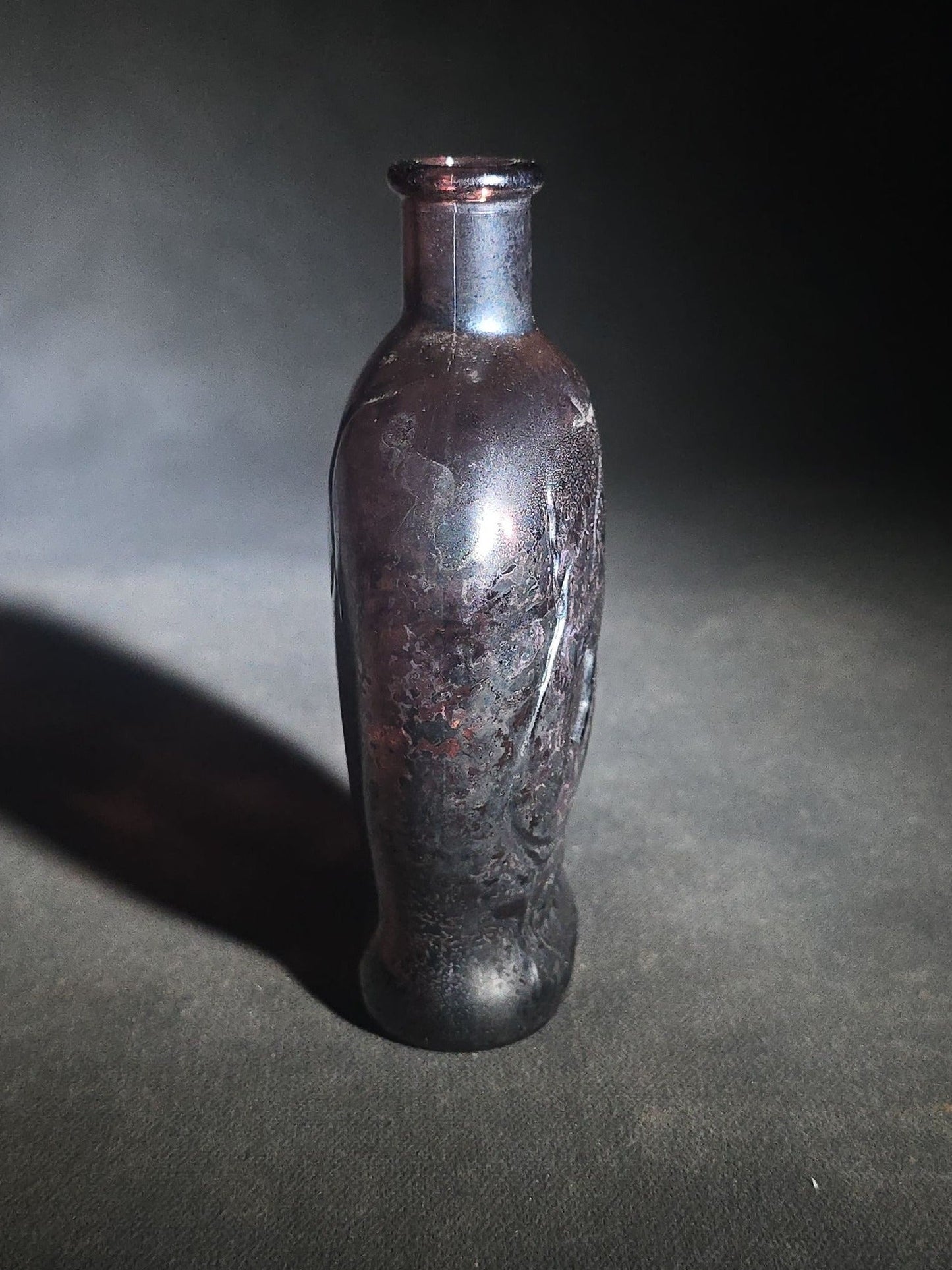 Vintage Fantasy Figural Skull Purple Glass Bottle, Manufactured by Wheaton, Millville, New Jersey