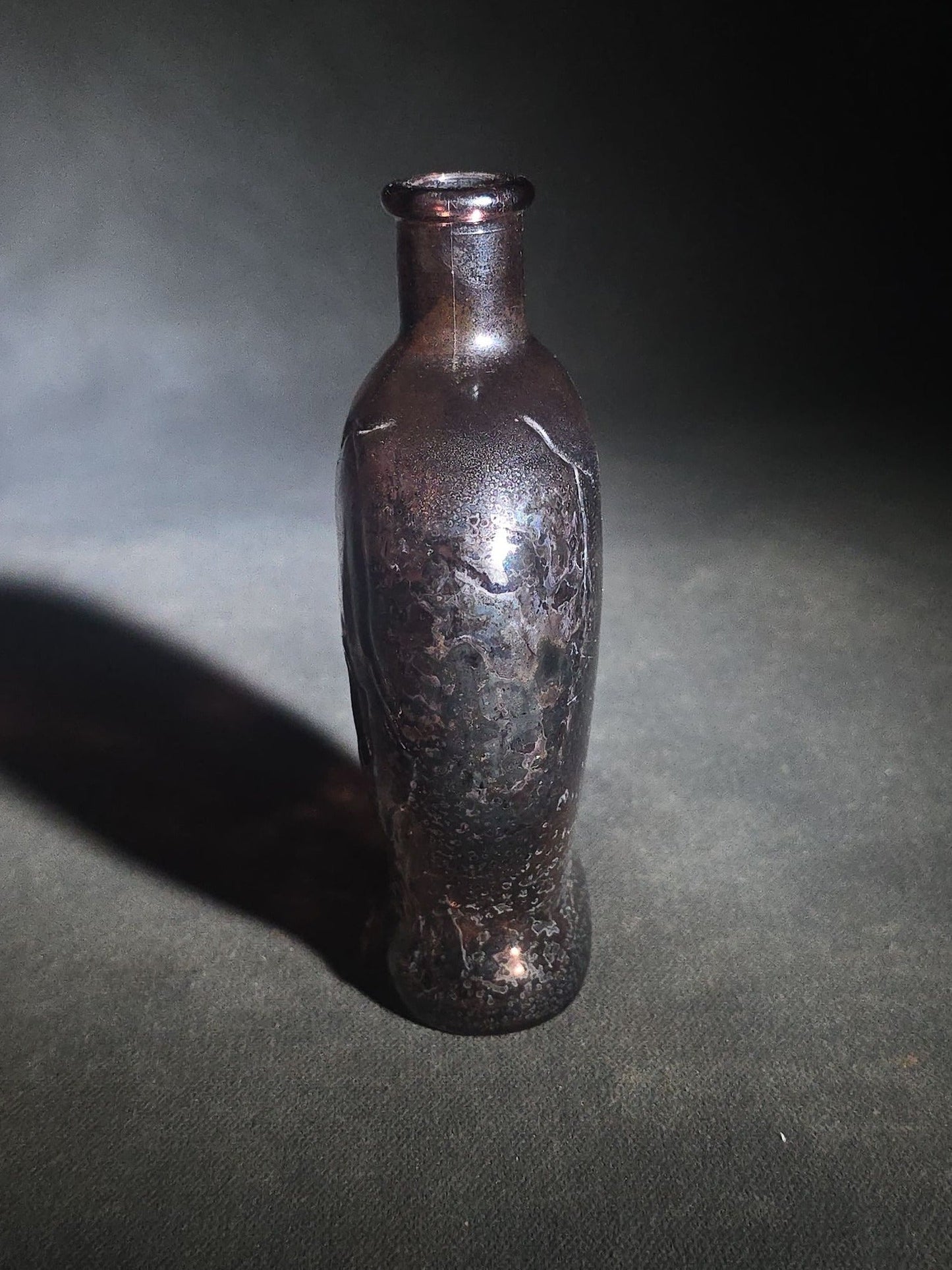 Vintage Fantasy Figural Skull Purple Glass Bottle, Manufactured by Wheaton, Millville, New Jersey