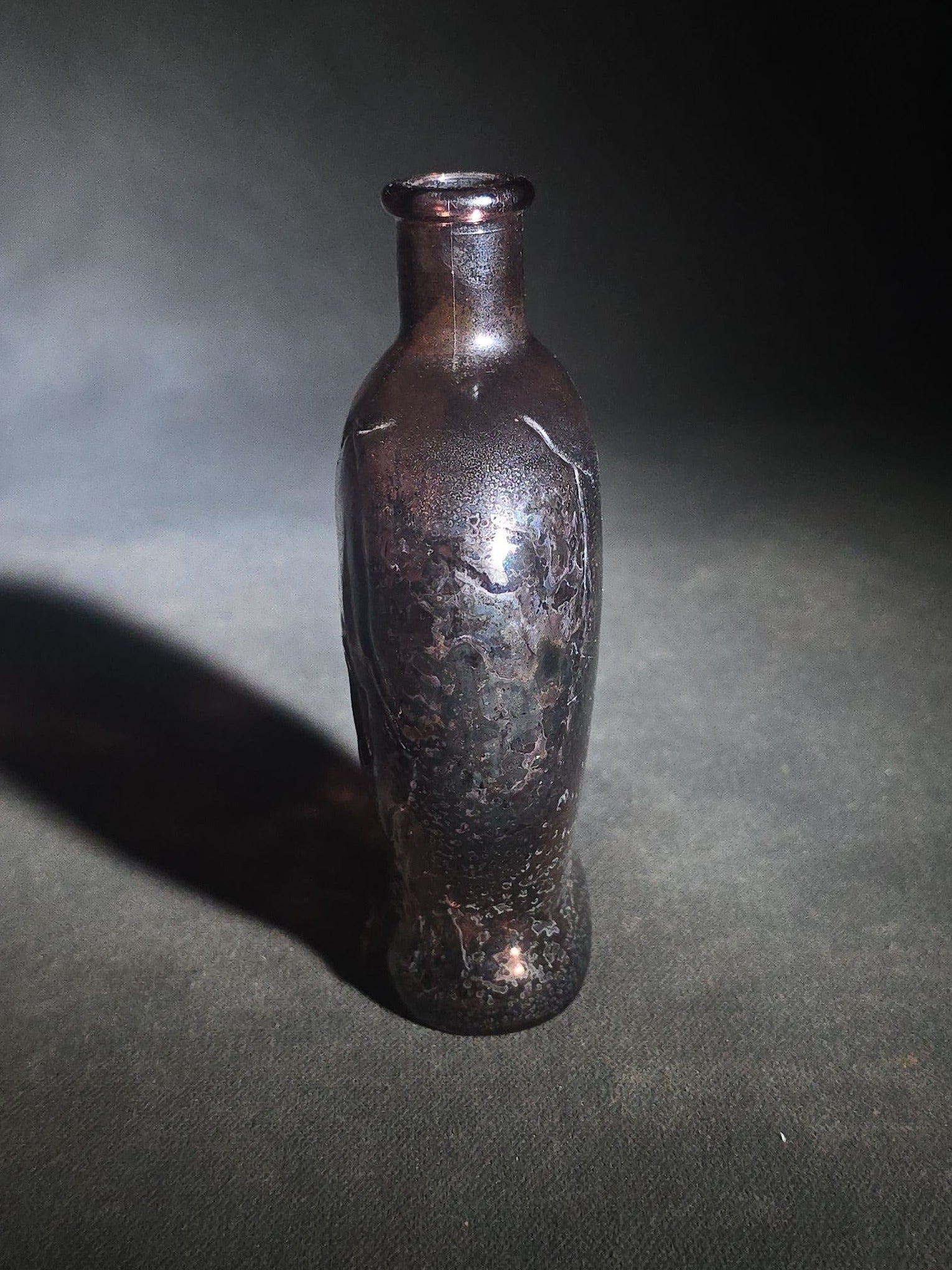 Vintage Fantasy Figural Skull Purple Glass Bottle, Manufactured by Wheaton, Millville, New Jersey