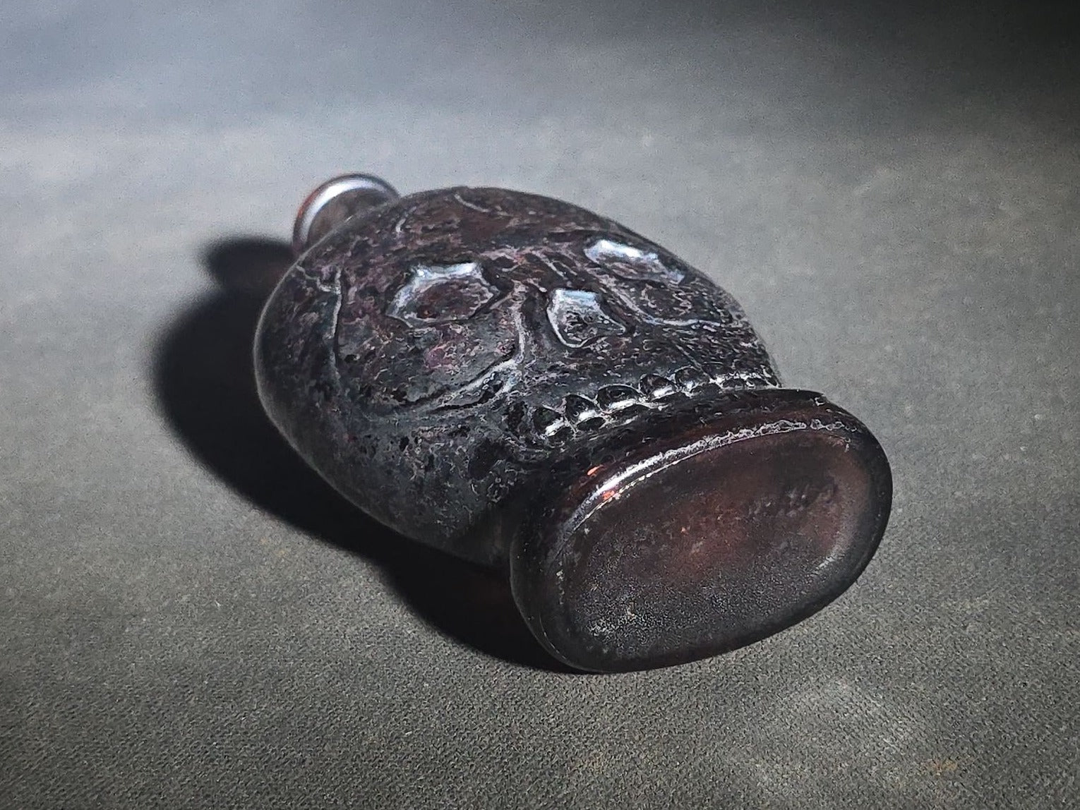 Vintage Fantasy Figural Skull Purple Glass Bottle, Manufactured by Wheaton, Millville, New Jersey